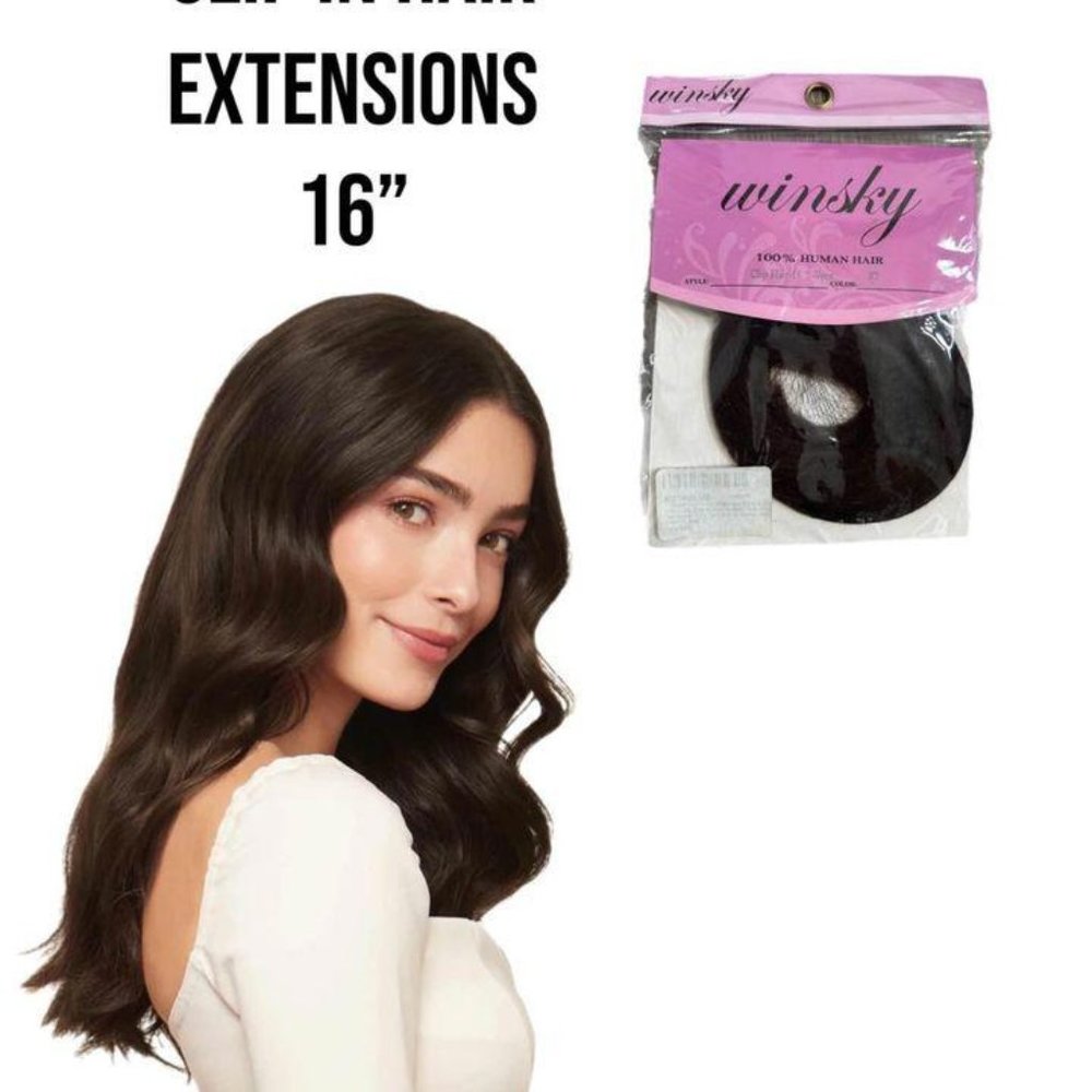 Clip In Dark Brown Hair Extensions 16” 7 Piece Set Real Human Hair